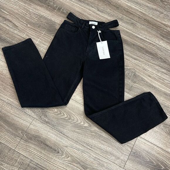 FRAME DENIM Le High & Tight Waist Cutout Straight Leg Jeans in Black Size 25 - Picture 1 of 15